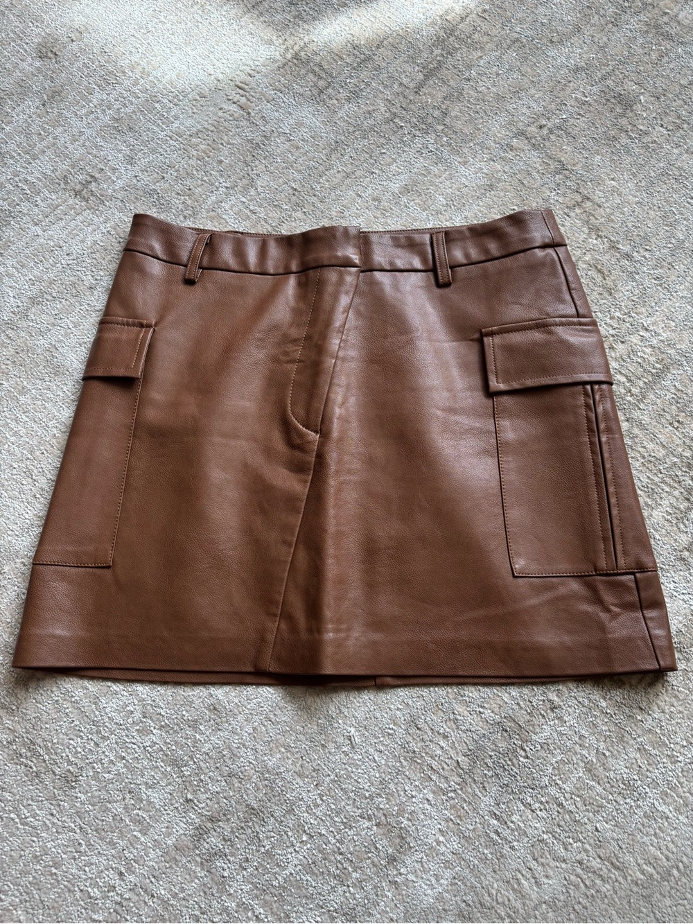 ‘Leather’ Cargo Mini Skirt in Brown